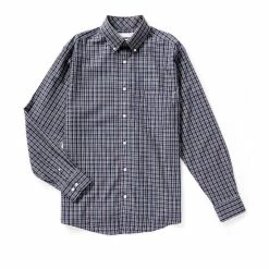 Promo ⌛ Roundtree & Yorke Gold Label Non-Iron Checked Button Down 👗 Dress 👕 Shirt Periwinkle ⌛