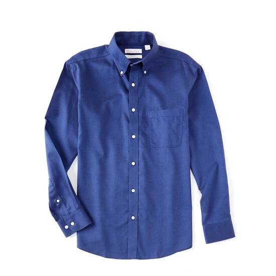Outlet ⭐ Roundtree & Yorke Gold Label Long Sleeve Solid Dobby 👕 Shirt Blue 😀 - Image 3