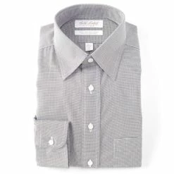 Promo 😉 Gold Label Roundtree & Yorke Non-Iron Fitted Point-Collar Textured Twill 👗 Dress 👕 Shirt Dark Grey 👍