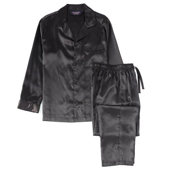 Promo π― Roundtree & Yorke Long-Sleeve Solid Charmeuse Pajama Top & Matching Pant Set Dark Navy π