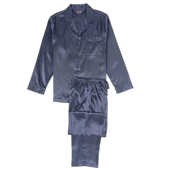 Promo π― Roundtree & Yorke Long-Sleeve Solid Charmeuse Pajama Top & Matching Pant Set Dark Navy π - Image 2