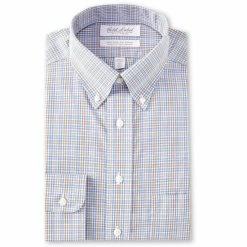 Deals 🥰 Gold Label Roundtree & Yorke Non-Iron Fitted Button-Down Collar Checked 👗 Dress 👚 Shirt Blue/tan 🌟