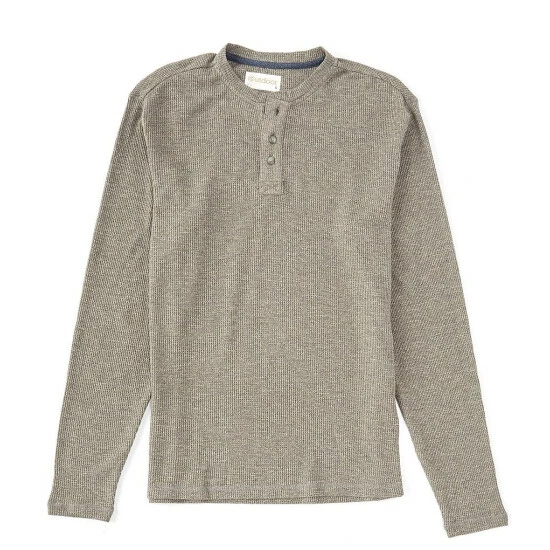 Promo 🎁 Roundtree & Yorke Outdoor Long-Sleeve Henley Waffle Knit Tee Olive Heather 🤩