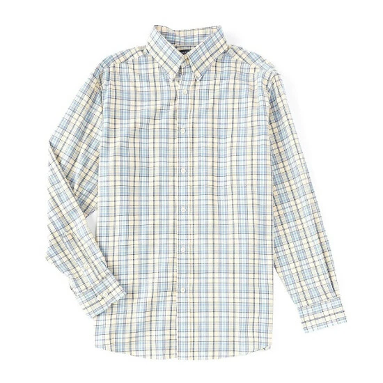 Best deal 💯 Roundtree & Yorke Long Sleeve Large Plaid Button Down 👚 Shirt French Blue ❤️