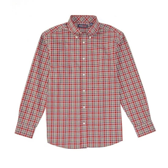 Deals โค๏ธ Roundtree & Yorke TravelSmart Long-Sleeve Poplin Plaid Button Down Sportshirt Deep Red ๐ - Image 2