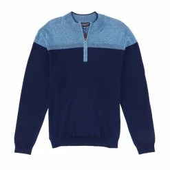 Coupon 🌟 Roundtree & Yorke Long-Sleeve Color Block Quarter-Zip Pullover Deep Blue 🎉