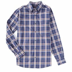 Discount 👏 Roundtree & Yorke Long-Sleeve Windowpane Chambray 👚 Shirt Crown Blue 🧨