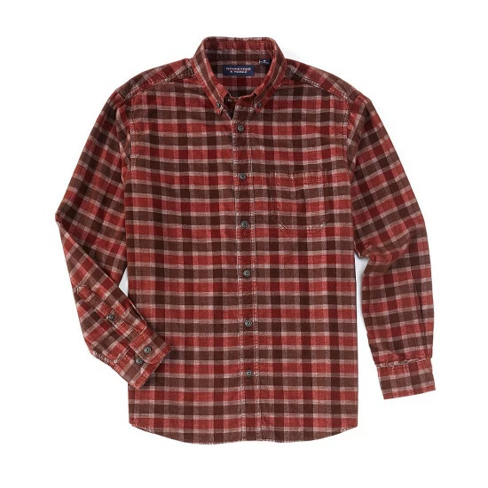 Coupon ๐ Roundtree & Yorke Long-Sleeve Plaid Corduroy ๐ Shirt Rust Red ๐