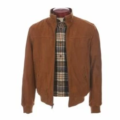 New 🤩 Roundtree & Yorke Cow Nubuck Bomber Leather Jacket Cognac 🥰
