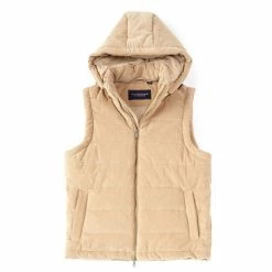 Budget 💯 Roundtree & Yorke Corduroy Vest With Removable Hood Tan 🤩