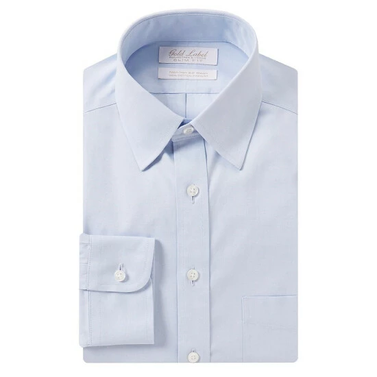 Coupon 🥰 Gold Label Roundtree & Yorke Non-Iron Slim-Fit Point Collar Solid 👗 Dress 👕 Shirt Blue 💯 - Image 3