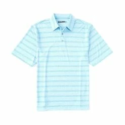 Discount 🧨 Roundtree & Yorke Performance Short-Sleeve Horizontal Stripe Polo Blue Heather 🌟