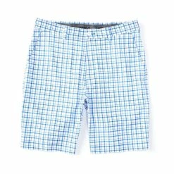 Cheapest ⌛ Roundtree & Yorke Performance 9#double; Inseam Printed Plaid Shorts Beaucoup Blue 🧨