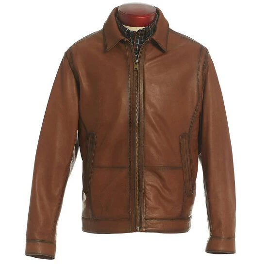 Coupon 🤩 Roundtree & Yorke Brown Burnished Lamb Leather Jacket 🛒