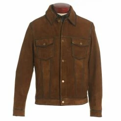 Hot Sale 🛒 Roundtree & Yorke Trucker Button Front Leather Jacket Cognac ⌛