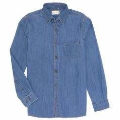 Coupon 😉 Roundtree & Yorke Big & Tall Outdoor Long Sleeve Solid Denim 👚 Shirt Blue 🎁