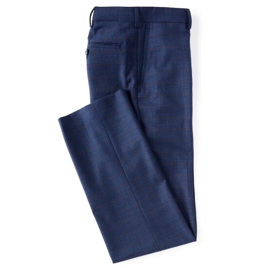 Outlet 🥰 Roundtree & Yorke TravelSmart Ultimate-Comfort Easy-Care Wool Blend Windowpane Flat-Front 👗 Dress Pants Blue 😍