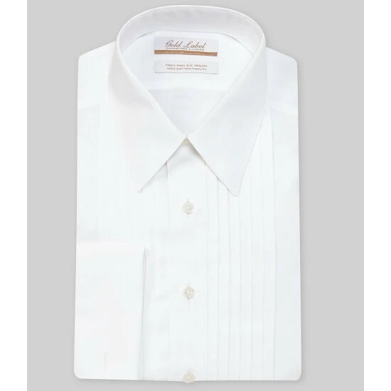 Outlet 🌟 Gold Label Roundtree & Yorke Non-Iron Full-Fit Point-Collar Solid Tuxedo 👗 Dress French Cuff 👕 Shirt White 🛒