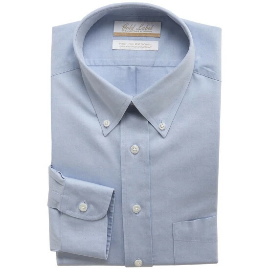 Best Pirce 🔔 Gold Label Roundtree & Yorke Non-Iron Full-Fit Button-Down Collar Solid 👗 Dress 👕 Shirt Blue 😍 - Image 6