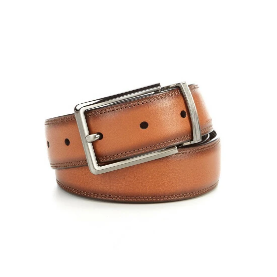Coupon 💯 Roundtree & Yorke Burnished Edge Reversible Leather Belt Cognac 🤩