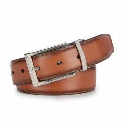 Coupon 🧨 Roundtree & Yorke Shiny Nickle Reversible Leather Belt Brown 🥰