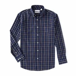 Outlet ⭐ Gold Label Roundtree & Yorke Long-Sleeve Windowpane Non Iron 👕 Shirt Deep Blue 🎉