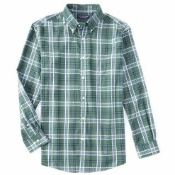 Outlet ❤️ Roundtree & Yorke Long Sleeve Oxford Windowpane Plaid 👕 Shirt White 😀